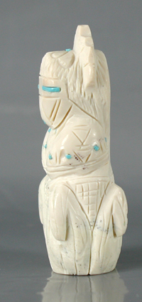 Authentic Native American Maiden Fetish Carving of dolomite and turquoise by Zuni carver Adrian Cachini with turquoise and coral power spots