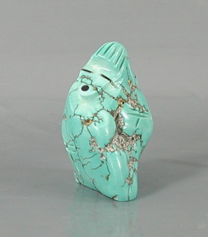 authentic Native American Twin Isleta Maiden Fetish Carving of Turquoise with jet eyes, mouth and power spot by Zuni carver Ed Lementino