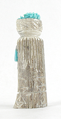 Authentic Native American Olla Maiden Carving of antler with coral and turquoise by Zuni artisan Amory Cellicion