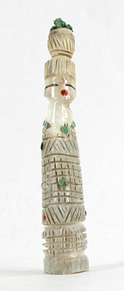 Authentic Native American Olla Maiden Carving of antler with coral and turquoise by Zuni artisan Carl Etsate