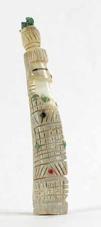 Authentic Native American Olla Maiden Carving of antler with coral and turquoise by Zuni artisan Carl Etsate