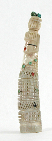 Authentic Native American Olla Maiden Carving of antler with coral and turquoise by Zuni artisan Carl Etsate