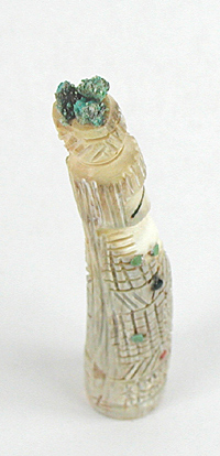 Authentic Native American Olla Maiden Carving of antler with coral and turquoise by Zuni artisan Carl Etsate