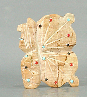 Authentic Native American Indian butterfly maiden of fish rock and turquoise by Zuni artisan Danette Laate
