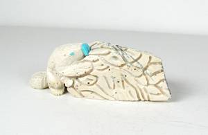 Authentic Native American Beaver and Lodge fetish carving by Zuni artisan Amos Pooacha