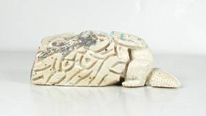 Authentic Native American Beaver and Lodge fetish carving by Zuni artisan Amos Pooacha