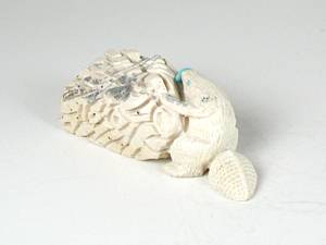 Authentic Native American Beaver and Lodge fetish carving by Zuni artisan Amos Pooacha