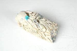 Authentic Native American Beaver and Lodge fetish carving by Zuni artisan Amos Pooacha