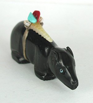 Authentic Native American Mole Fetish carving of Acoma jet by Navajo Herbert Davis