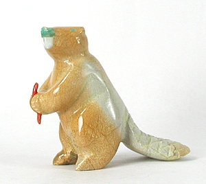Authentic Native American Beaver Fetish carving of travertine by Zuni Enrike Leekya