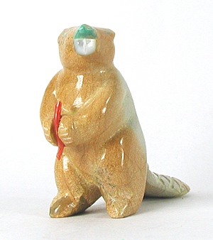 Authentic Native American Beaver Fetish carving of travertine by Zuni Enrike Leekya