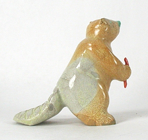 Authentic Native American Beaver Fetish carving of travertine by Zuni Enrike Leekya