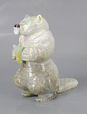 Authentic Native American Beaver Fetish carving of travertine by Zuni Freddie Leekya