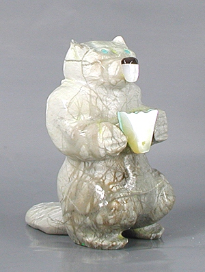 Authentic Native American Beaver Fetish carving of travertine by Zuni Freddie Leekya