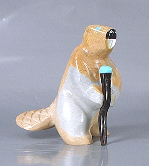 Authentic Native American Beaver Fetish carving of travertine by Zuni Enrike Leekya
