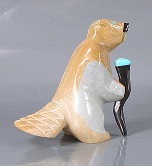 Authentic Native American Beaver Fetish carving of travertine by Zuni Enrike Leekya