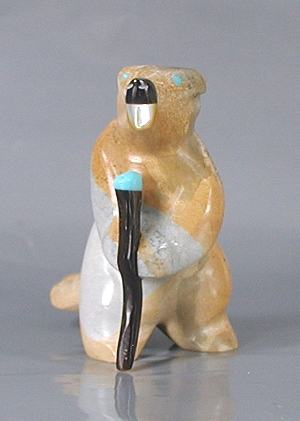 Authentic Native American Beaver Fetish carving of travertine by Zuni Enrike Leekya