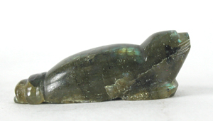 labradorite Beaver Fetish carving with turquoise eyes by Zuni artisan Abby Quam Panteah