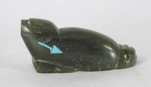 labradorite Beaver Fetish carving with turquoise eyes by Zuni artisan Abby Quam Panteah