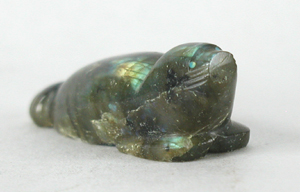 labradorite Beaver Fetish carving with turquoise eyes by Zuni artisan Abby Quam Panteah