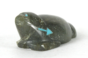 labradorite Beaver Fetish carving with turquoise eyes by Zuni artisan Abby Quam Panteah