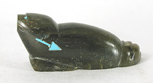 labradorite Beaver Fetish carving with turquoise eyes by Zuni artisan Abby Quam Panteah