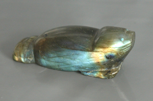 labradorite Beaver Fetish carving with turquoise eyes by Zuni artisan Abby Quam Panteah