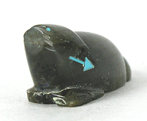 labradorite Beaver Fetish carving with turquoise eyes by Zuni artisan Abby Quam Panteah