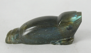 labradorite Beaver Fetish carving with turquoise eyes by Zuni artisan Abby Quam Panteah