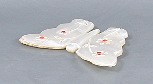 Authentic Native American Butterfly fetish carving of mother of pearl and coral by Zuni artisan Cheryl Beyuka