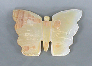 Authentic Native American Butterfly fetish carving of mother of pearl and coral by Zuni artisan Cheryl Beyuka