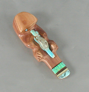 Authentic Native American Otter fetish carving of aromatic cedar by Zuni artisan Brandon Phillips
