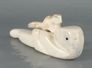 Authentic Native American Otter fetish carving of alabaster by Zuni artisan Justin Red Elk