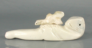 Authentic Native American Otter fetish carving of alabaster by Zuni artisan Justin Red Elk