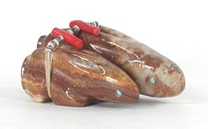Authentic Native American Picasso marble double rabbit fetish by Zuni artisan Ed Lementino