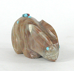 Authentic Native American Picasso marble rabbit fetish by Zuni artisan Danette Laate