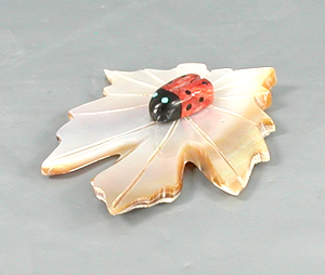 Authentic Native American Ladybug on Leaf fetish carving by Zuni artisan Cheryl Beyuka