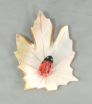 Authentic Native American Ladybug on Leaf fetish by Zuni artisan Cheryl Beyuka
