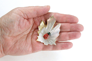 Authentic Native American Ladybug on Leaf fetish by Zuni artisan Cheryl Beyuka