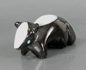 Authentic Native American skunk fetish carving by Zuni artisan Calvert Bowannie