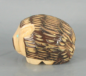 Authentic Native American hedgehog fetish carving by Zuni artisan Silvern Powitech