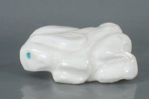  alabaster rabbit fetish carving with turquoise eyes