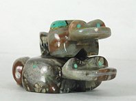Authentic Native American Zuni double frog fetish carving by Pete Natachu