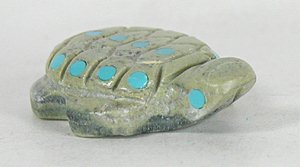 Authentic Native American Zuni turtle fetish carving of serpentine and many other stones by Amanda Siutza