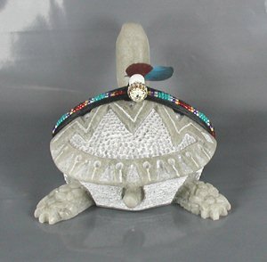 Authentic Native American Navajo turtle fetish carving of alabaster by Harold Davidson