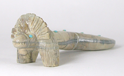 Authentic Native American Zuni Snake fetish carving of Picasso Marble by Paulette and Farlan Quam