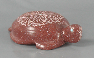 Authentic Native American turtle fetish carving of etched pipestone by Zuni carver Adrian Cachini
