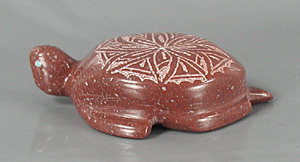 Authentic Native American turtle fetish carving of etched pipestone by Zuni carver Adrian Cachini