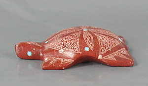 Authentic Native American turtle fetish carving of etched pipestone by Zuni carver Patrick Wallace