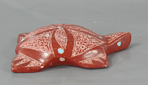 Authentic Native American turtle fetish carving of etched pipestone by Zuni carver Patrick Wallace